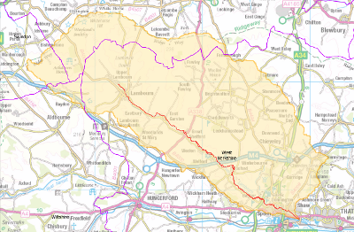 A map with the River Lambourn SAC marked in yellow.