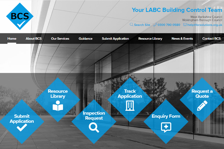 A screen capture of the Building Control Solutions website.